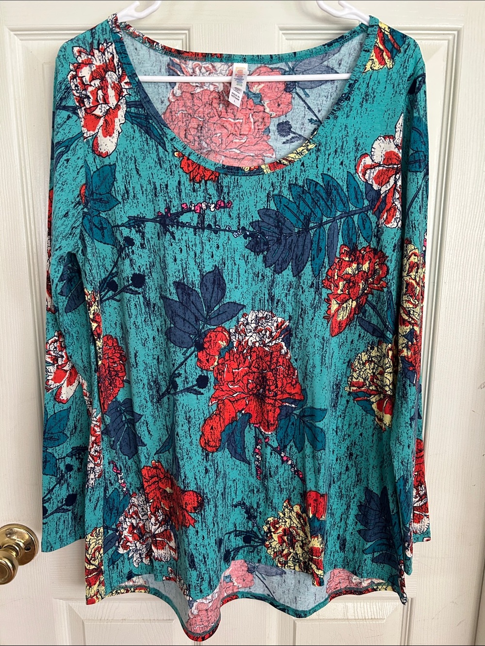 LuLaRoe Teal Floral Long Sleeve Scoop Neck Top